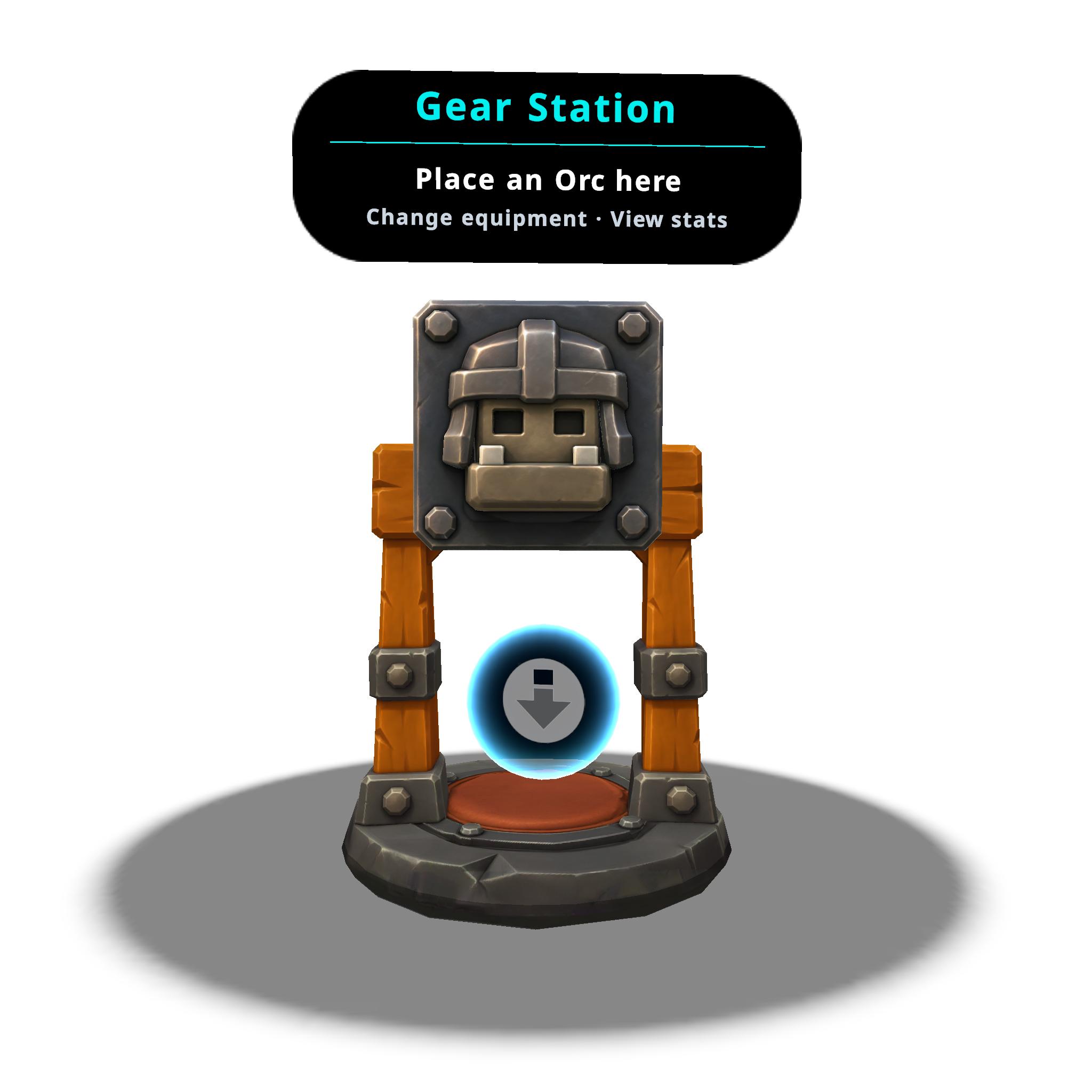Gear station for changing equipment and viewing Orc stats in Orcs Hands ON!